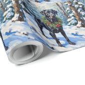 Papier Cadeau Black Lab Serene Winter Forest Christmas Holiday (Coin rond)