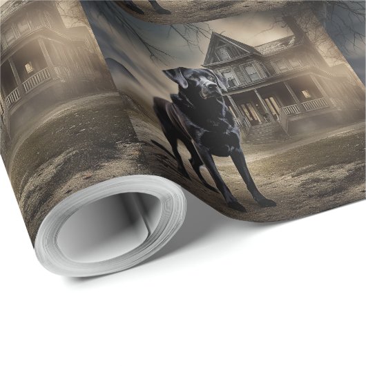 Papier Cadeau Black Labrador Halloween (Coin rond)