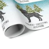 Papier Cadeau Black Labrador Retriever Winter Forest Texte perso (Coin rond)