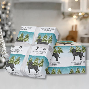 Papier Cadeau Black Labrador Retriever Winter Forest Texte perso