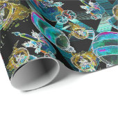 Papier Cadeau Black Light Neon Glow Christmas Globe Orament (Coin rond)