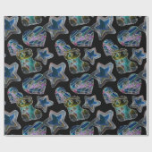 Papier Cadeau Black Light Neon Motif de coeur de Noël (Plat)