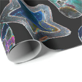 Papier Cadeau Black Light Neon Motif de coeur de Noël (Coin rond)