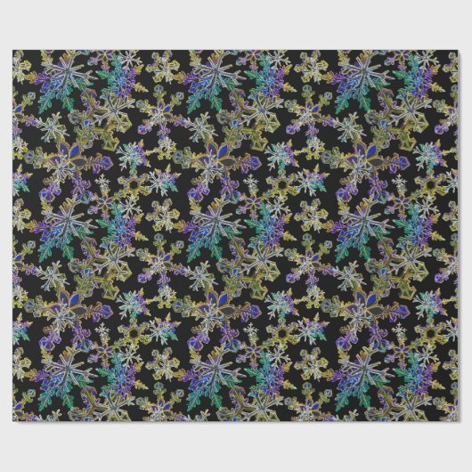 Papier Cadeau Black Light Neon Noël Snowflake Motif (Plat)