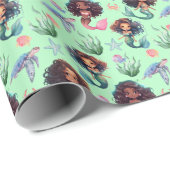 Papier Cadeau Black Mermaid Wrapping Paper in Green (Coin rond)