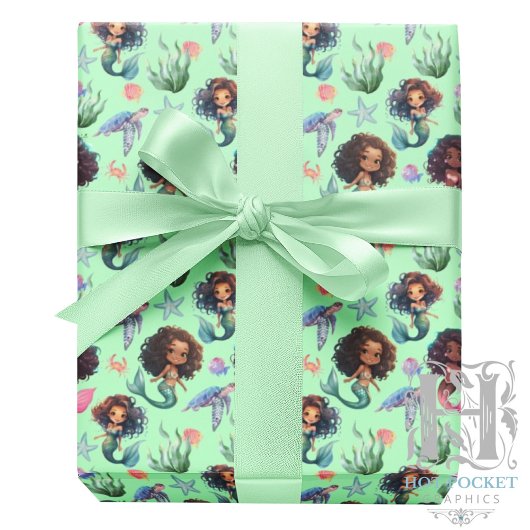 Papier Cadeau Black Mermaid Wrapping Paper in Green