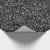 Papier Cadeau Black & Metallic Argent Floral Paisley dentelle (Coin)