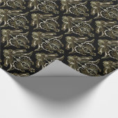 Papier Cadeau Black & Metallic Argent & Or Floral Paisley (Coin)