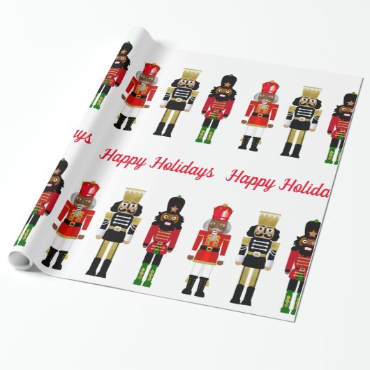 Papier Cadeau Black Nutcracker Happy Holidays Wrapper Paper (Déroulé)