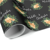 Papier Cadeau Black & Peach Mariage Floral moderne (Coin rond)
