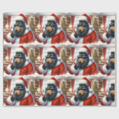 Papier Cadeau Black Père Noël mangeant des cookies enveloppant d (Plat)