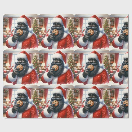 Papier Cadeau Black Père Noël mangeant des cookies enveloppant d (Plat)