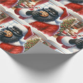 Papier Cadeau Black Père Noël mangeant des cookies enveloppant d (Coin)