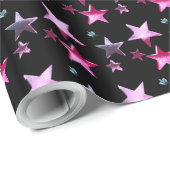 Papier Cadeau Black Pink Purple Christmas Stars Motif Ajouter un (Coin rond)