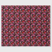 Papier Cadeau Black Pink Red Hearts Love Pattern (Plat)