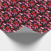 Papier Cadeau Black Pink Red Hearts Love Pattern (Coin)