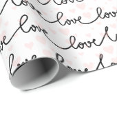 Papier Cadeau Black, Pink & White Love And Hearts Patterned (Coin rond)