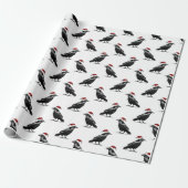 Papier Cadeau Black raven crow with red santa hat pattern (Déroulé)
