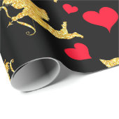 Papier Cadeau Black Red Gold Heart Motif mignonne Saint Valentin (Coin rond)