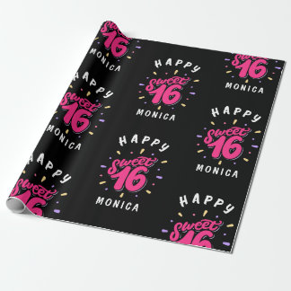 Papier Cadeau Black Rose Sweet 16 Anniversaire personnalisé