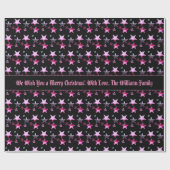 Papier Cadeau Black Rose violet Étoiles de Noël Motif Ajouter un (Plat)