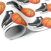Papier Cadeau Black Sneakers And Basketball On White (Coin rond)