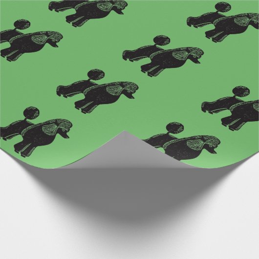 Papier Cadeau Black Standard Poodles Green Wrapping Paper (Coin)