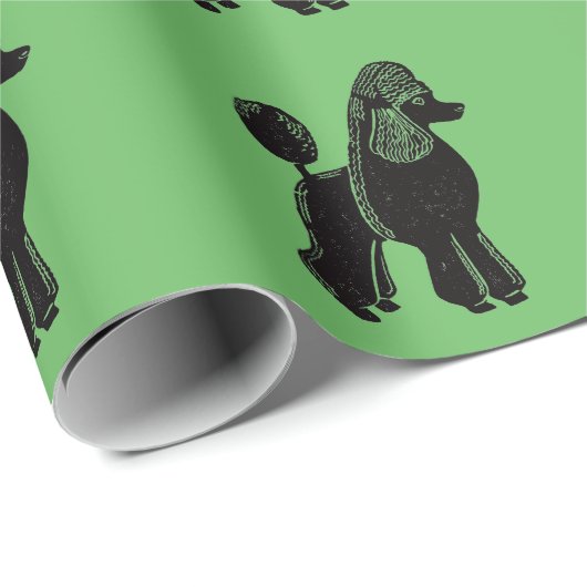 Papier Cadeau Black Standard Poodles Green Wrapping Paper (Coin rond)