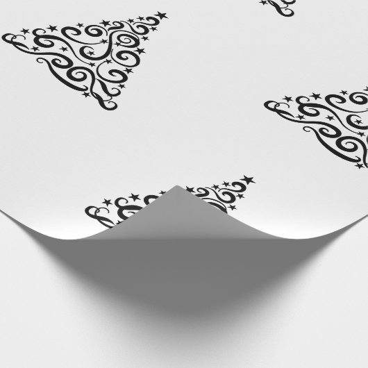 Papier Cadeau Black Swirls Christmas Trees on White (Coin)