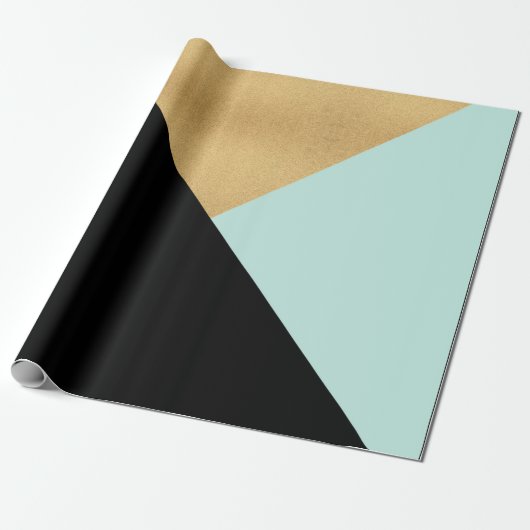 Papier Cadeau Black Tiffany Mint Aqua Black Gold Pastel Geometry (Déroulé)