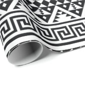 Papier Cadeau Black White Geometric Tribal Pattern (Coin rond)