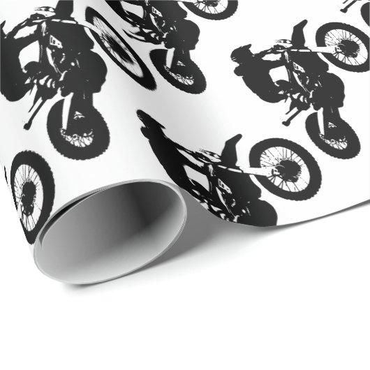 Papier Cadeau Black White Pop Art Motocross Motorcyle Sport (Coin rond)