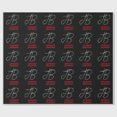 Papier Cadeau Black White Red Handwriting Monogramme Ajouter un  (Plat)