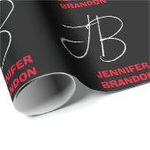 Papier Cadeau Black White Red Handwriting Monogramme Ajouter un  (Coin rond)