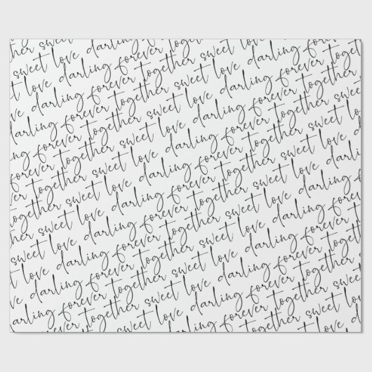 Papier Cadeau Black & White Script Love (Plat)