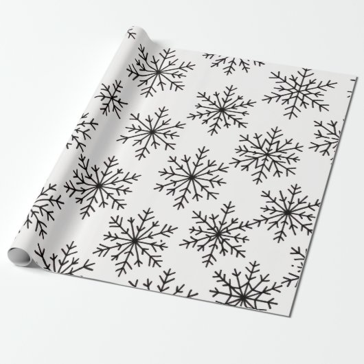 Papier Cadeau Black & White Snowflake Pattern Wrapping Paper  (Déroulé)