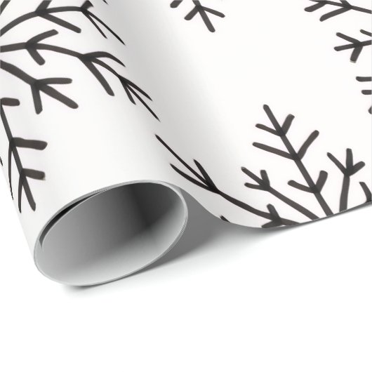 Papier Cadeau Black & White Snowflake Pattern Wrapping Paper  (Coin rond)