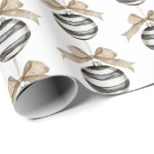 Papier Cadeau Black White Stripes Ornament Christmas (Coin rond)
