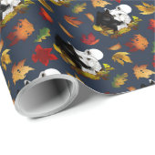 Papier Cadeau Black White Wolves Moonlight Autumn Leaves (Coin rond)