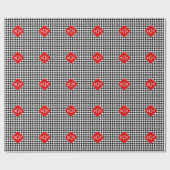 Papier Cadeau Black Wht Houndstooth Red Quatrefoil (Plat)