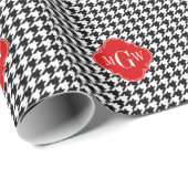 Papier Cadeau Black Wht Houndstooth Red Quatrefoil (Coin rond)