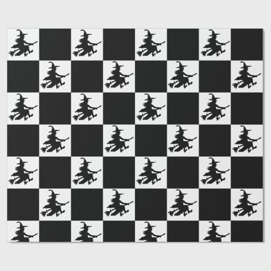 Papier Cadeau Black Witches Checkered Wrapping Paper (Plat)