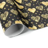 Papier Cadeau Black With Gold Sparkle Hearts (Coin rond)