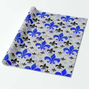 Papier Cadeau Blanc Arrière - plan Bleu Noir Fleur De Lis