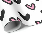Papier Cadeau Blanc avec Coeurs rose et noir (Coin rond)