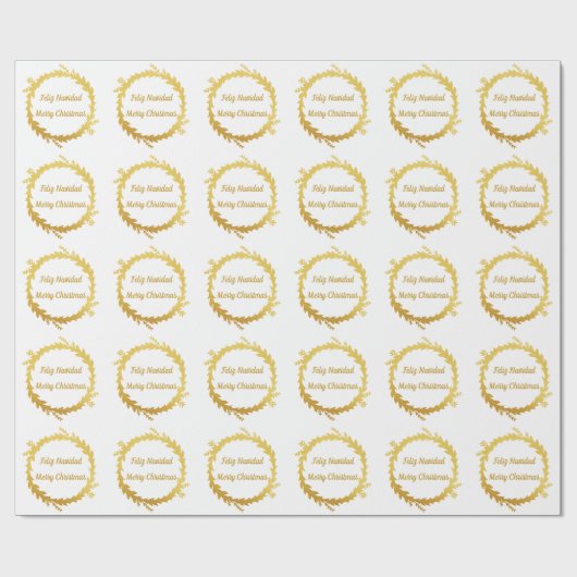Papier Cadeau Blanc bilingue Golden Feliz Navidad Christmas (Plat)