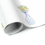 Papier Cadeau Blanc Bleu Chinoiserie Noël Orange Topiary (Coin rond)