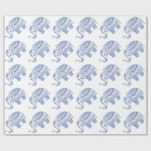 Papier Cadeau Blanc & Bleu Cute Floral Elephant Design (Plat)