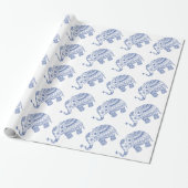 Papier Cadeau Blanc & Bleu Cute Floral Elephant Design (Déroulé)