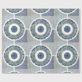 Papier Cadeau Blanc bleu Floral chinois rond (Plat)